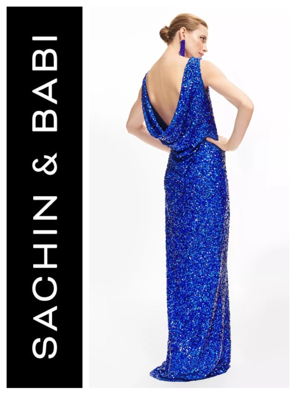 SACHIN & BABI Mariah Draped Open Back Sequin Gown